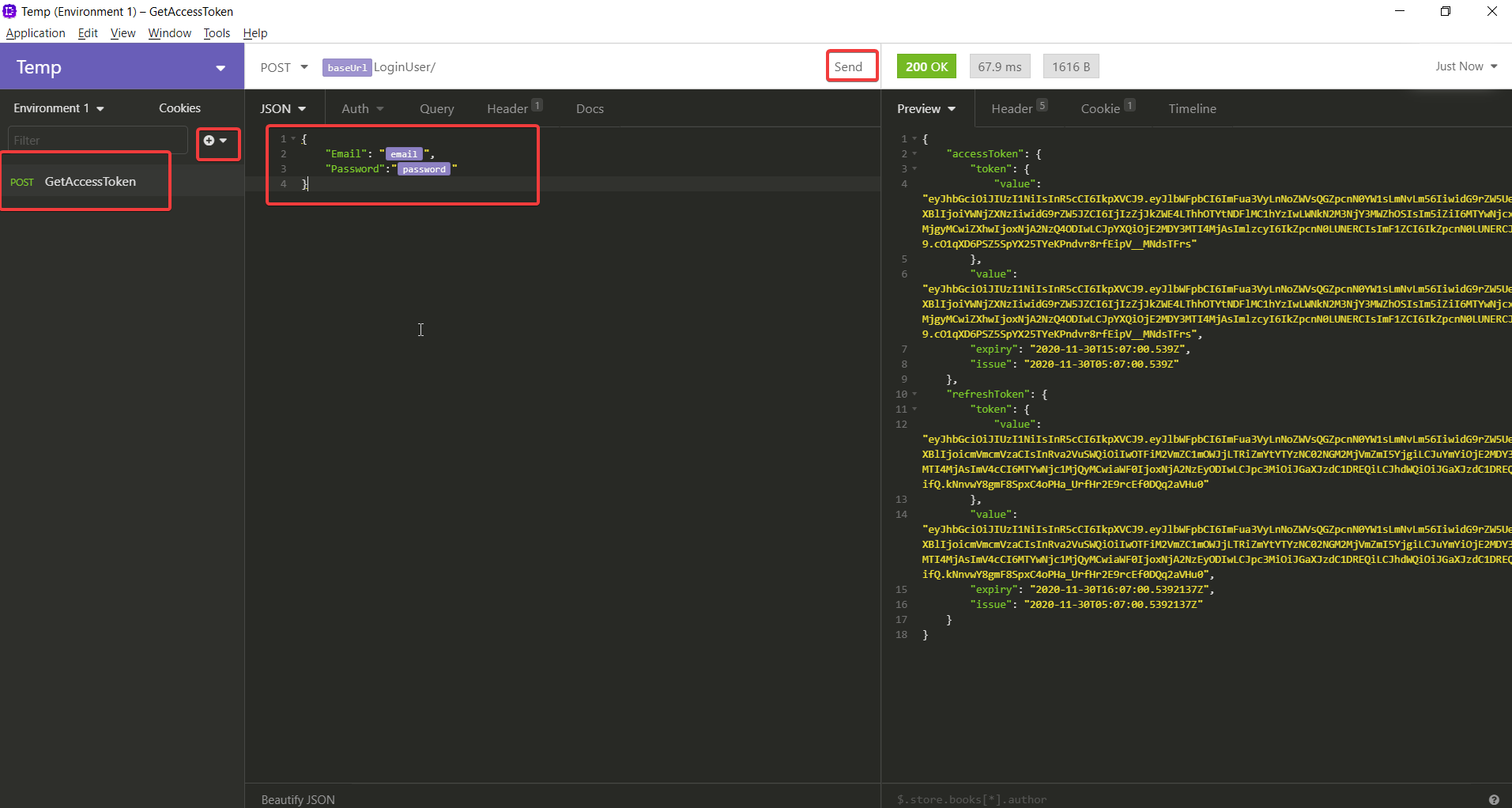 Capture unique Bearer token into variable and passed into header