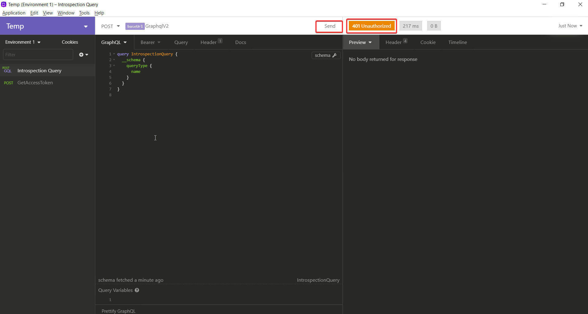 Graphql request without bearer token