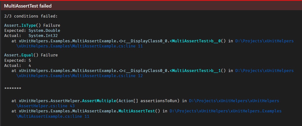 Screenshot for Multiple Assert Failure