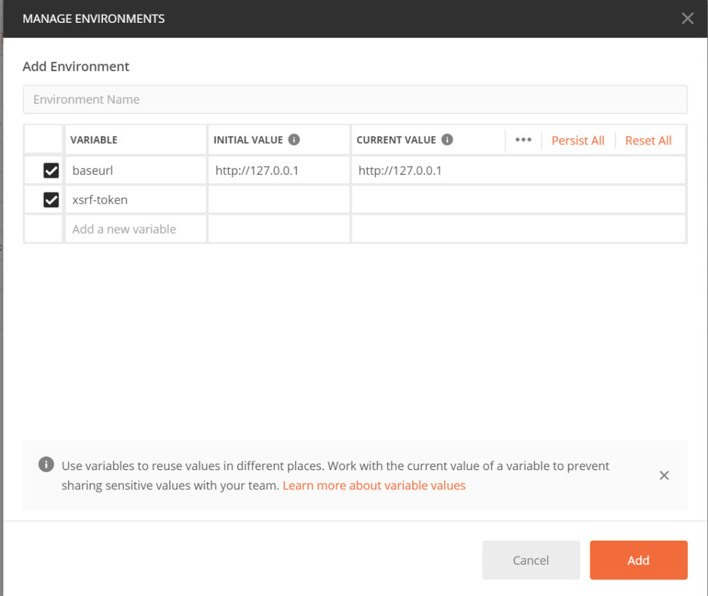 Postman environment