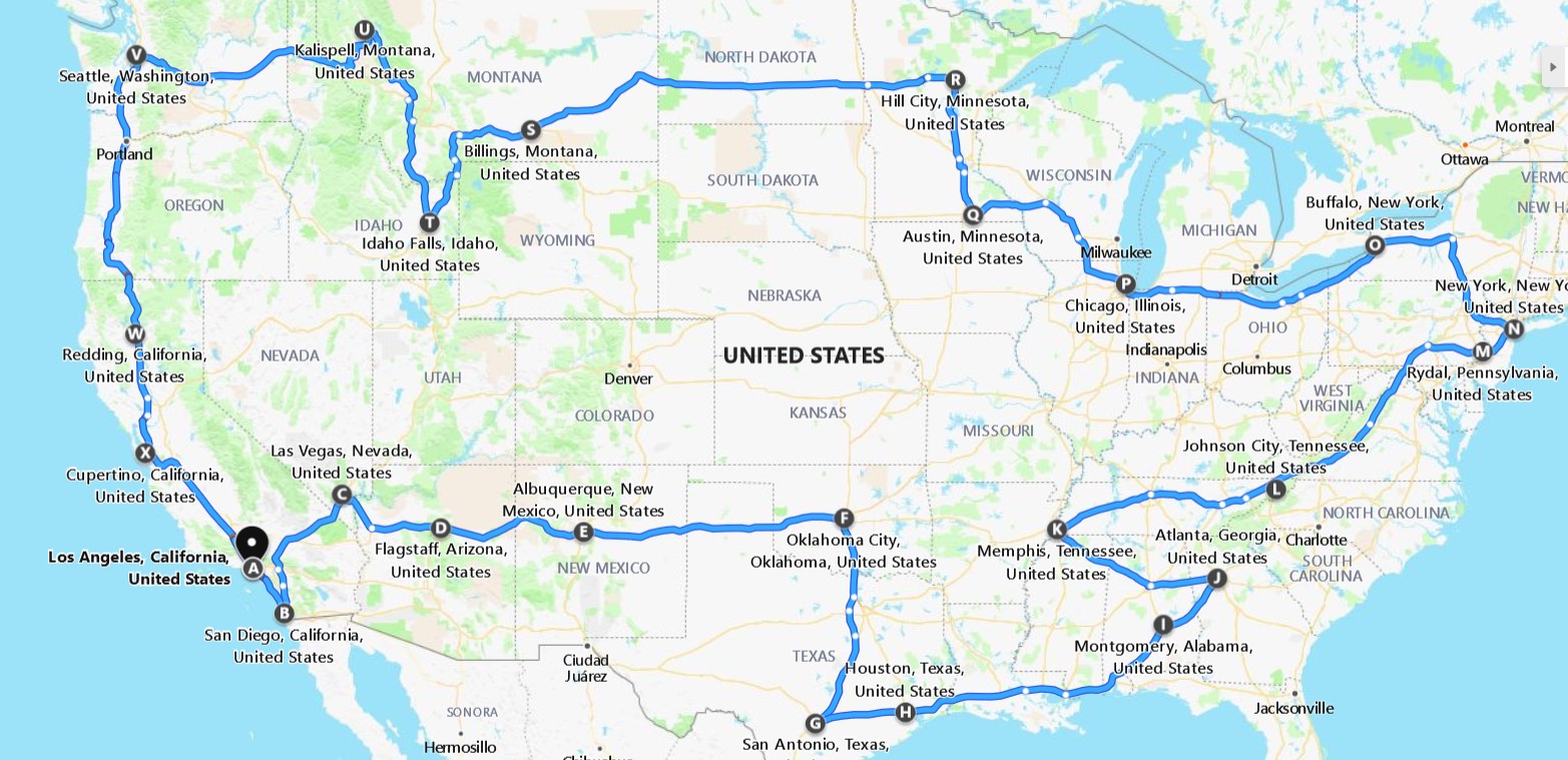 Map of the road trip