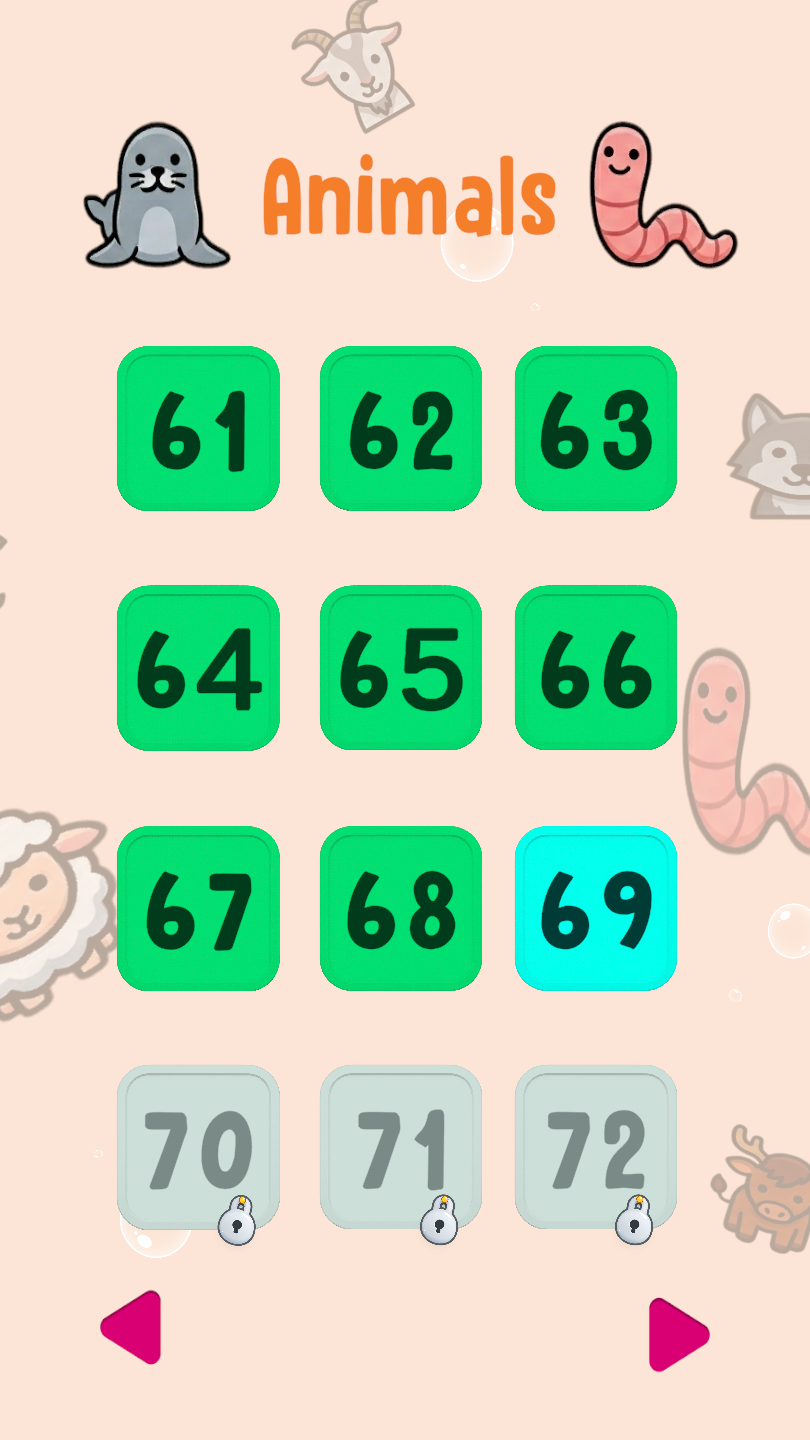 Animals Level Selection Screen